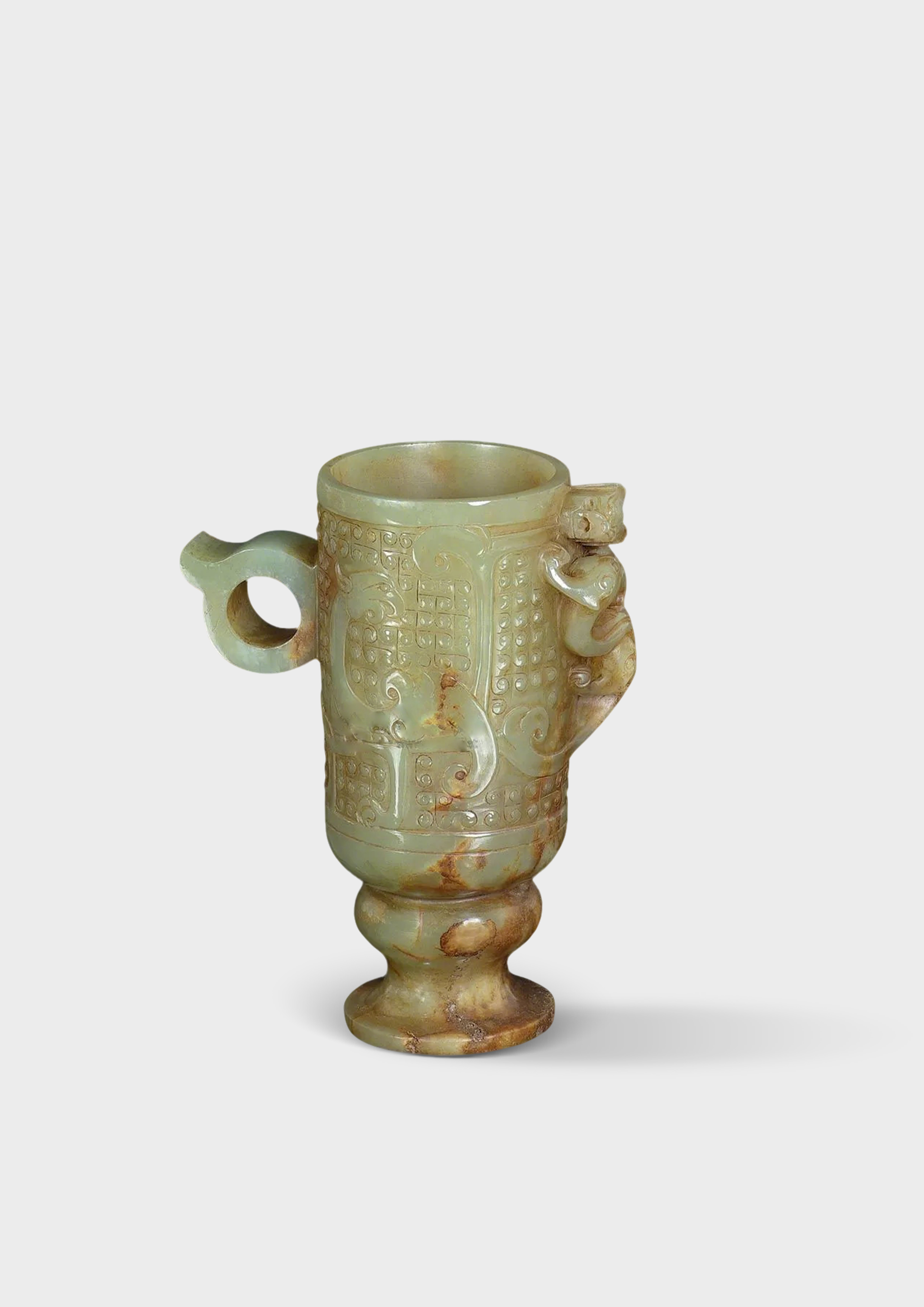 漢代 青玉龍鳳紋杯