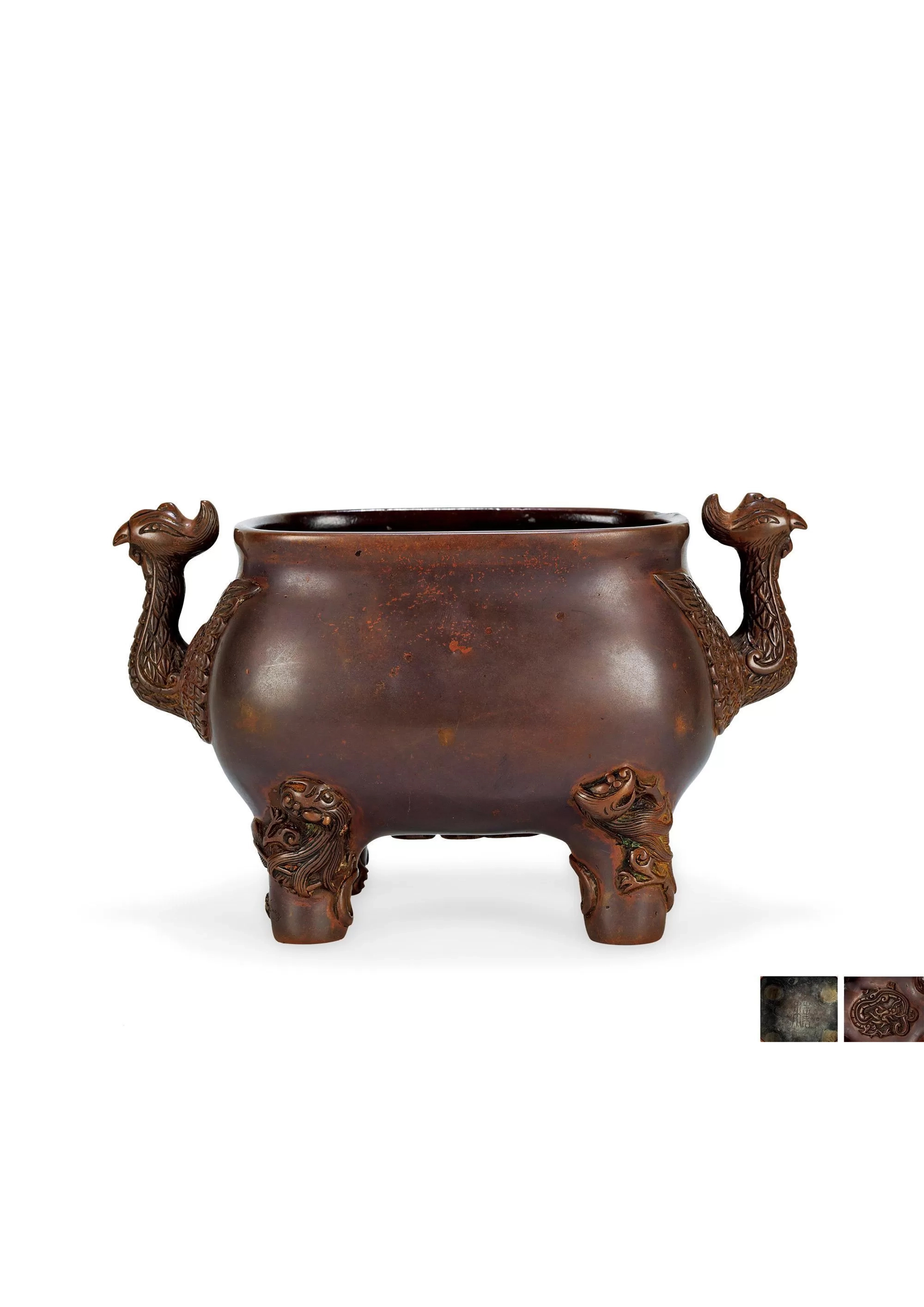 明 銅雙鳳耳銅爐
