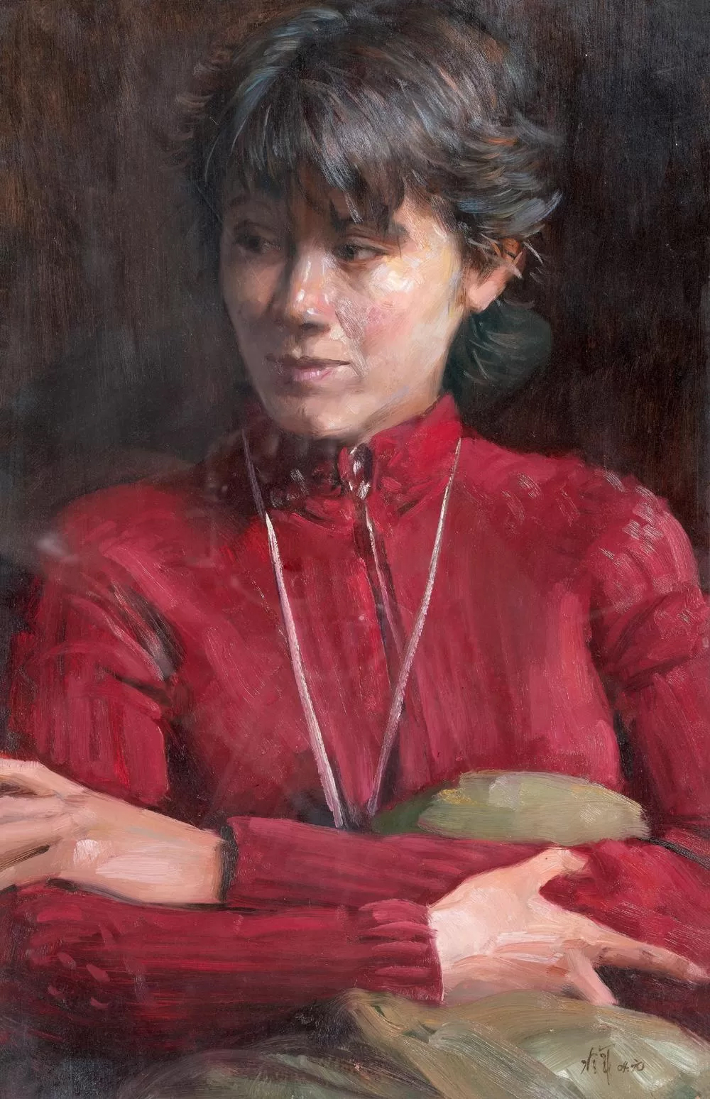 冷軍  穿红衣服的女子